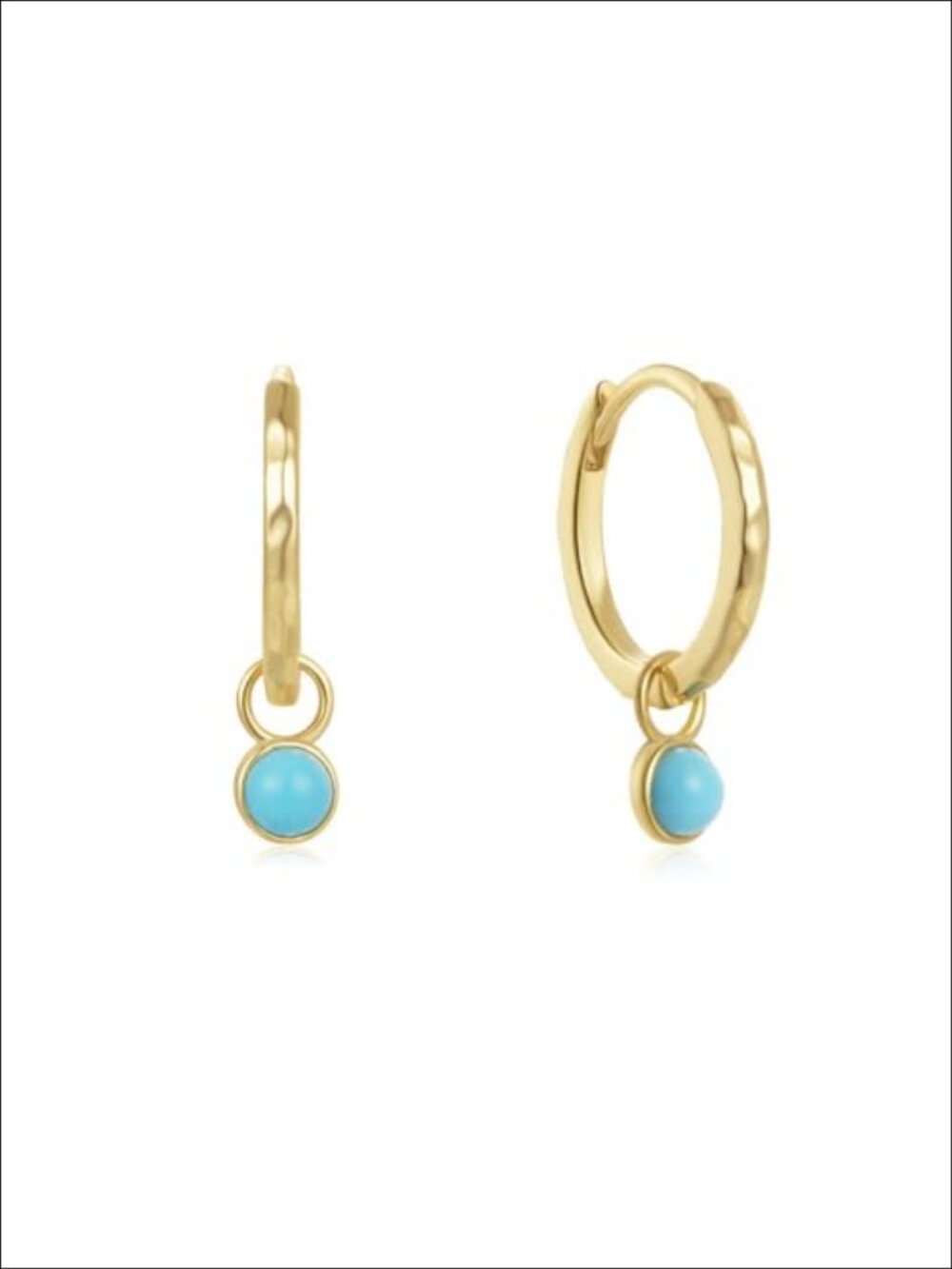Sterling Silver Turquoise Small Hoop Earrings Bezel Huggie Hoops